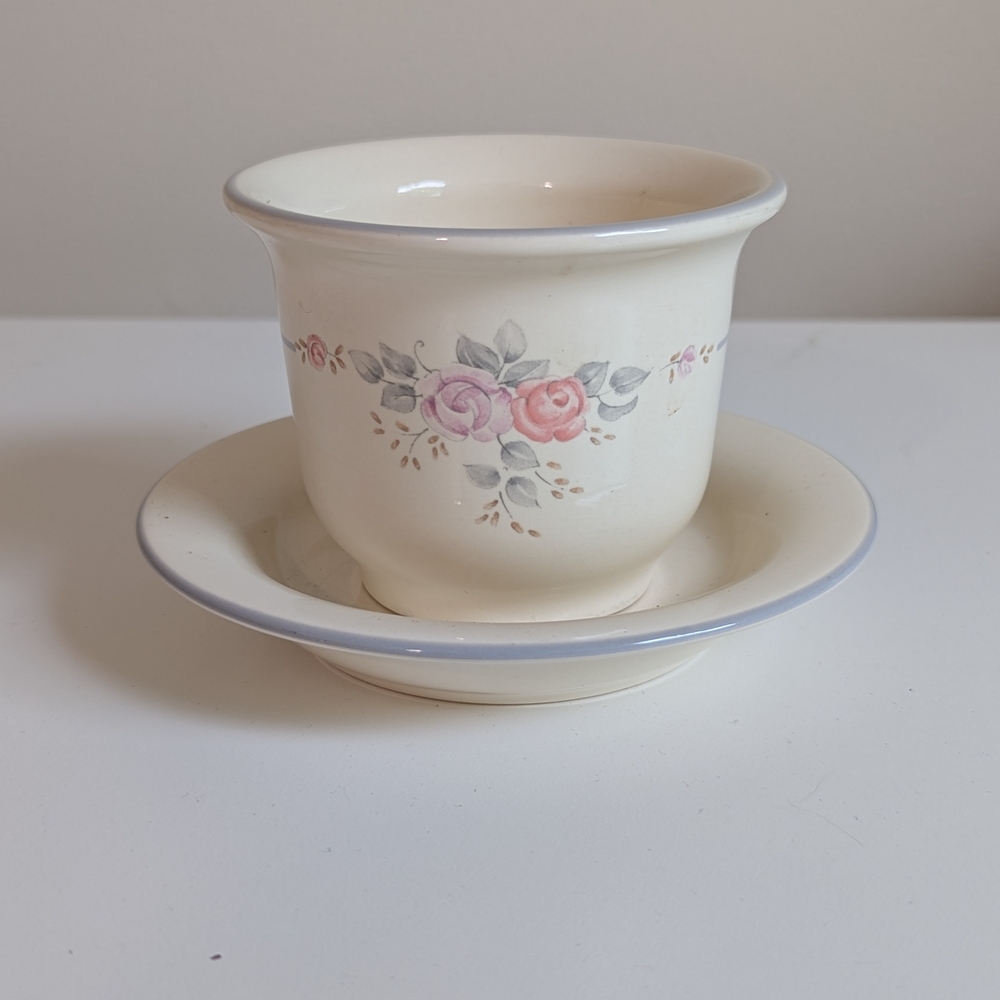 Vintage-Style Floral Mini Planter Cup with Saucer Ceramic Drainage Hole